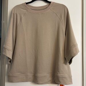 Brand New Relaxed Short-Sleeve Crewneck Top in Taupe